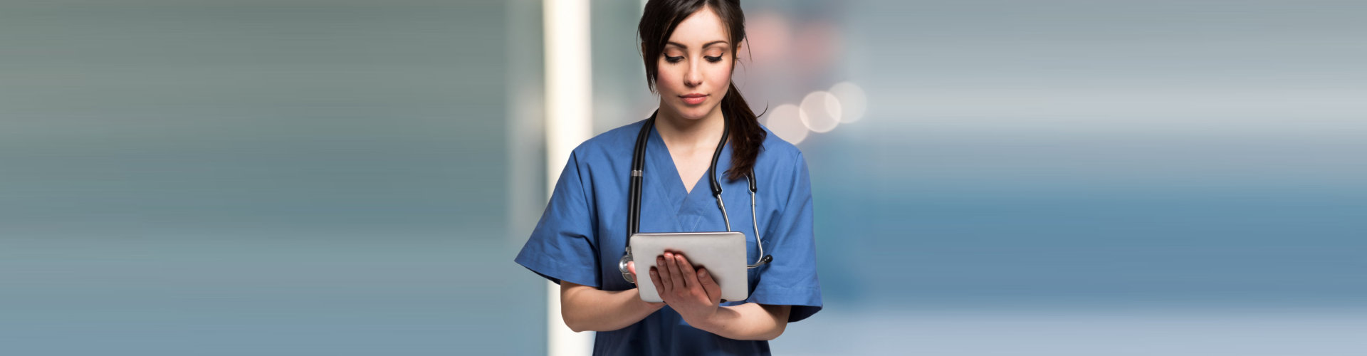 nurse using tablet